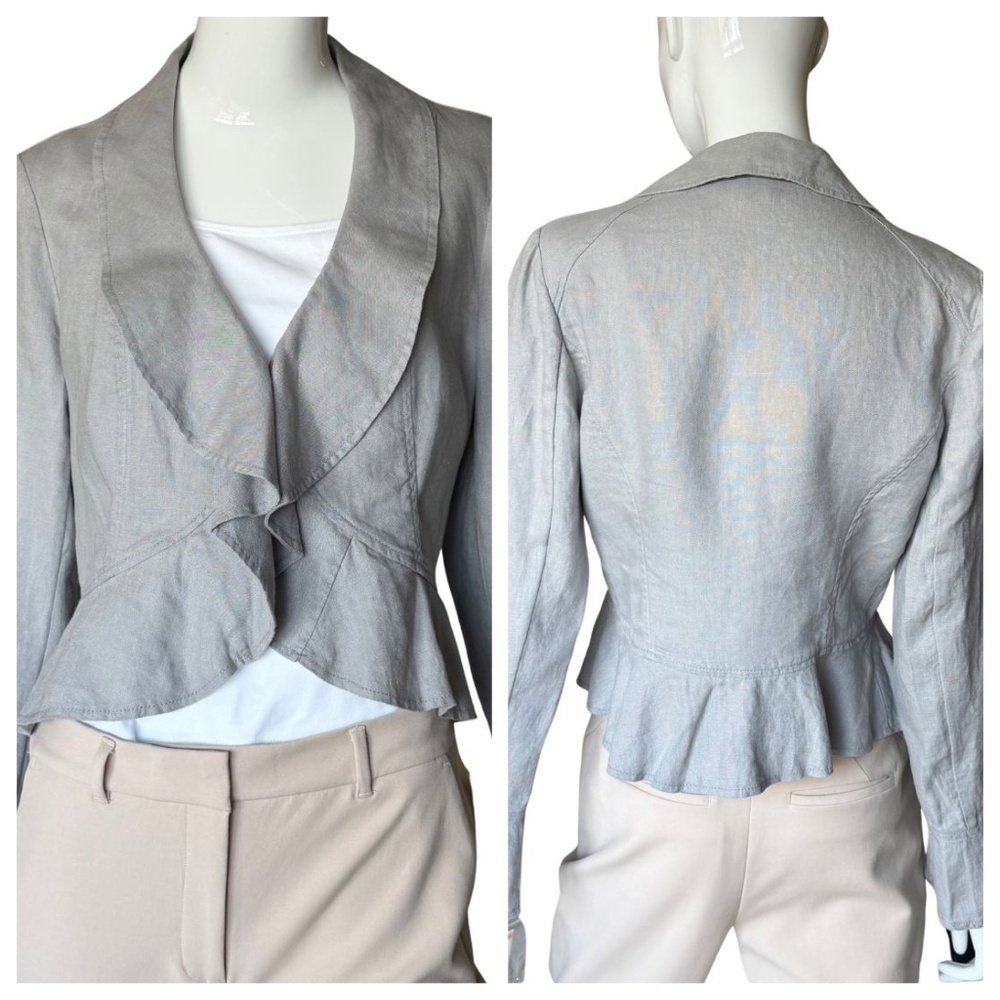 Inc International Concepts Grey Linen Ruffled Peplum Cropped Jacket Size S NWT